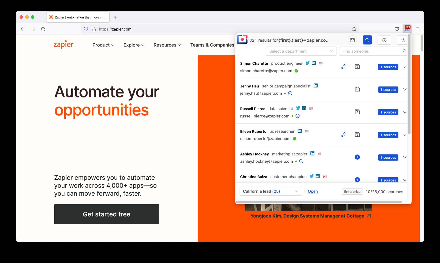 Hunter for Firefox: Email Finder extension