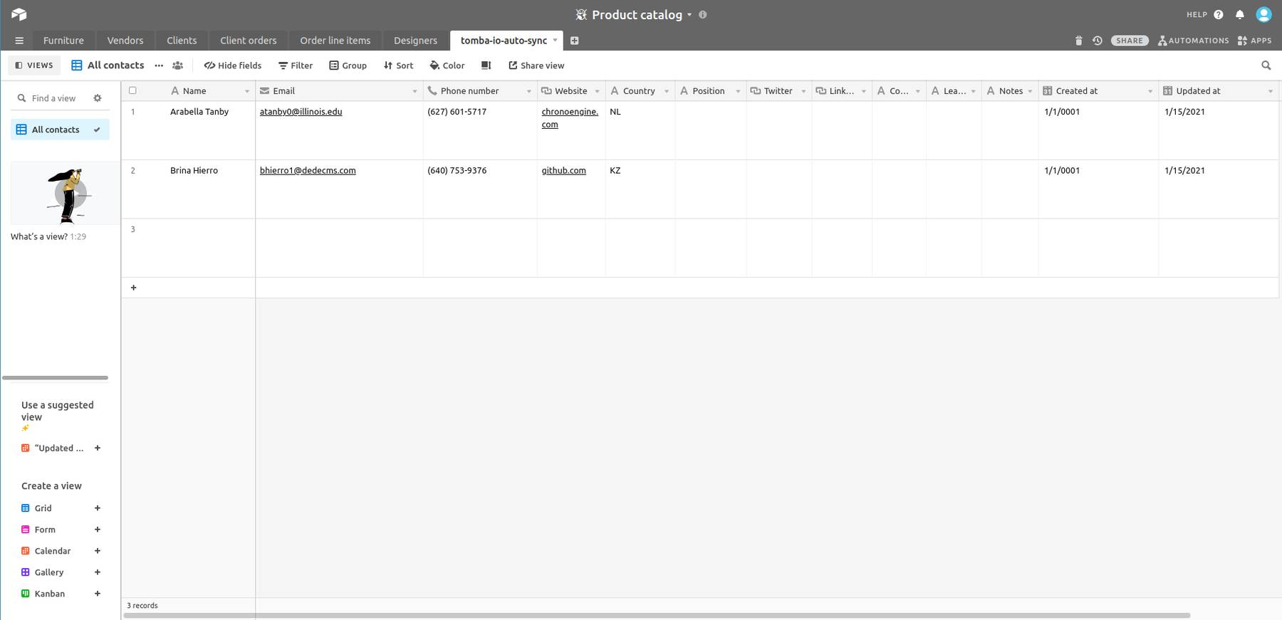 Tomba Airtable integration